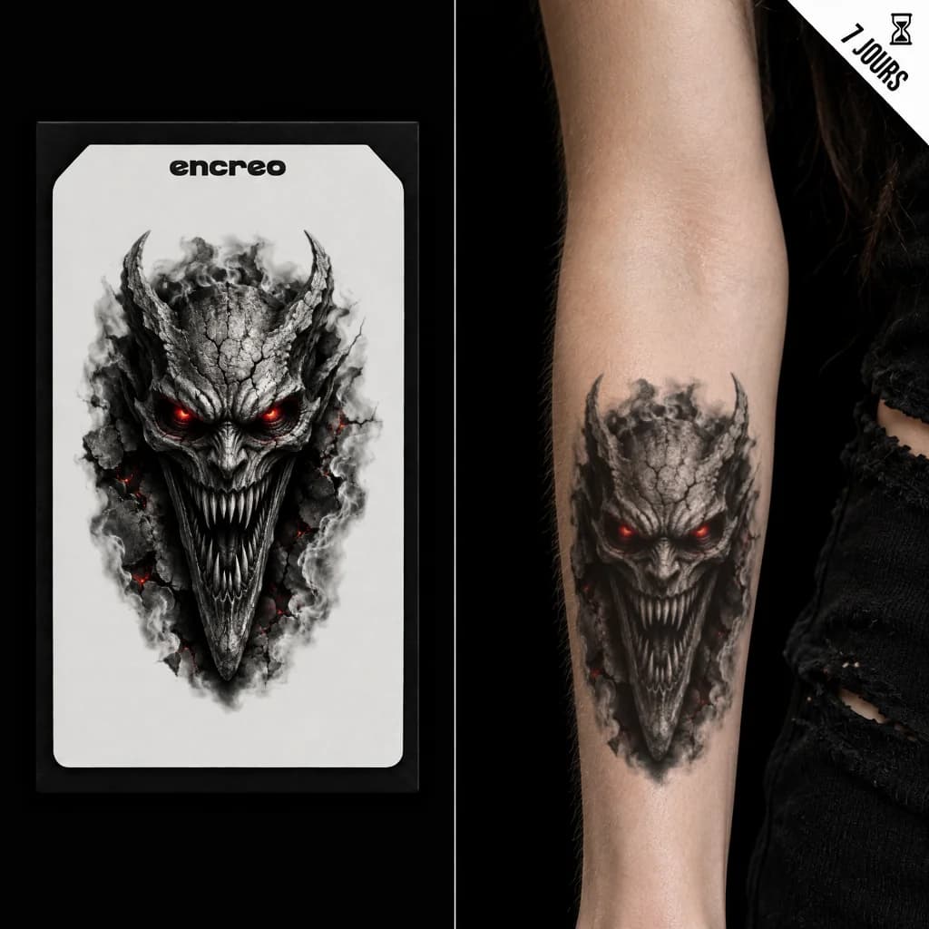 CRÂNE DÉMON À CORNES - TATOUAGE TEMPORAIRE