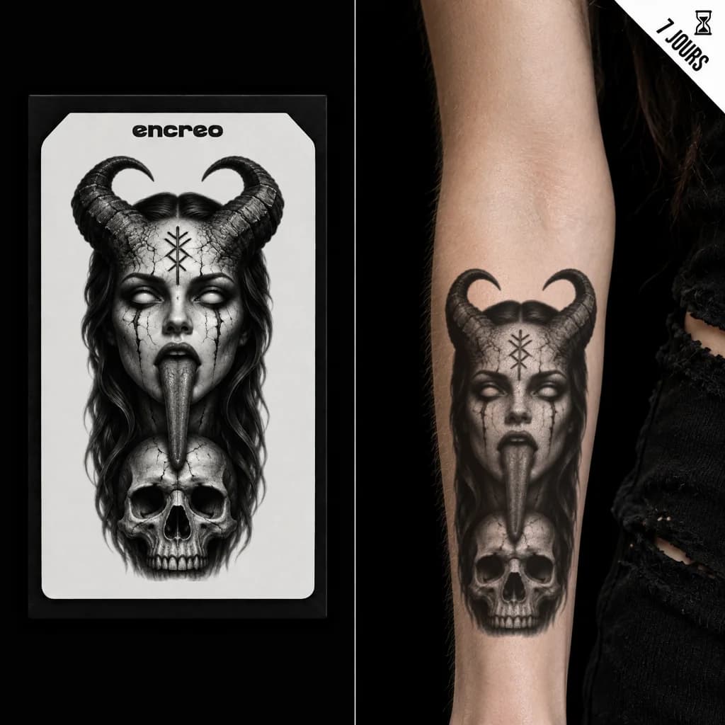 VISAGE DÉMONIAQUE À CORNES - TATOUAGE TEMPORAIRE