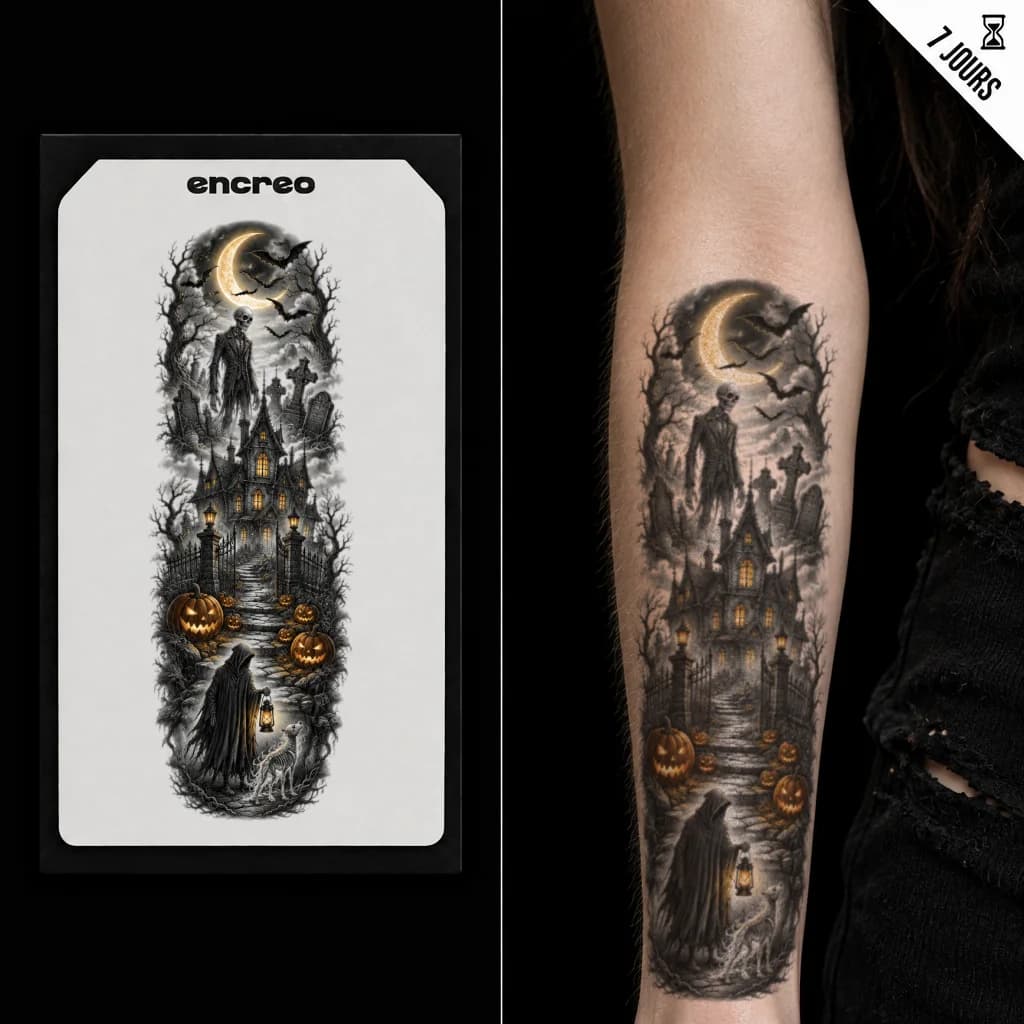 MANCHE MAISON HANTÉE ET FAUCHEUR - TATOUAGE TEMPORAIRE