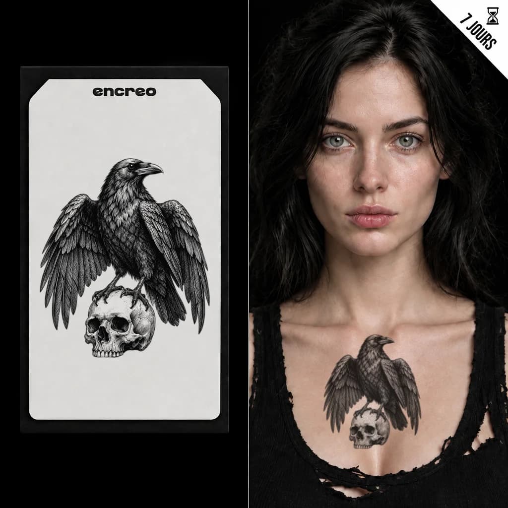 CORBEAU SUR CRÂNE - TATOUAGE TEMPORAIRE