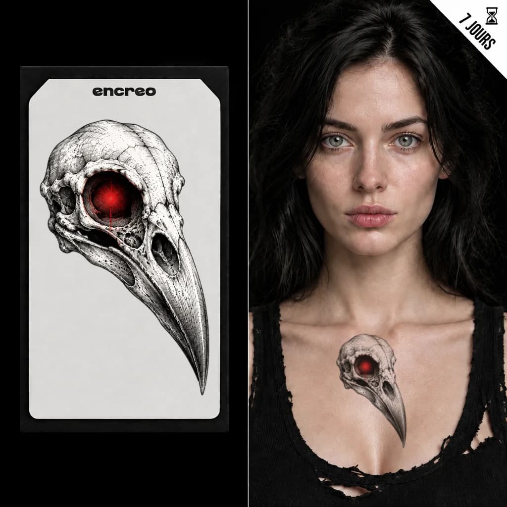 CRÂNE D'OISEAU ŒIL ROUGE - TATOUAGE TEMPORAIRE — visuel 1