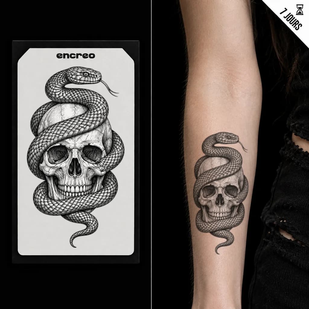 CRÂNE ET SERPENT ENLACÉS - TATOUAGE TEMPORAIRE